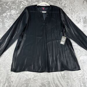 NWT Vince Camuto Sheer Blouse Women's Large Black Iridescent Silver Tunic (1024)